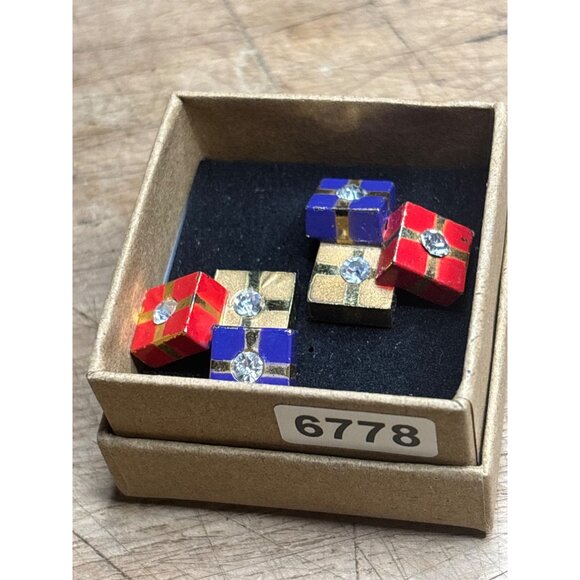 Christmas presents Earrings Square Stud Earrings With Rhinestones & Enamel Accen - Picture 2 of 7